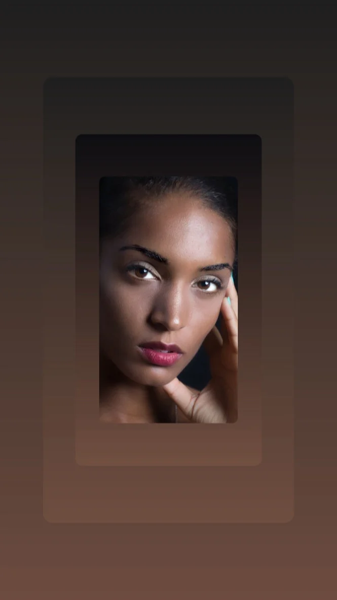 Beauty portrait framed by nested dark rectangles